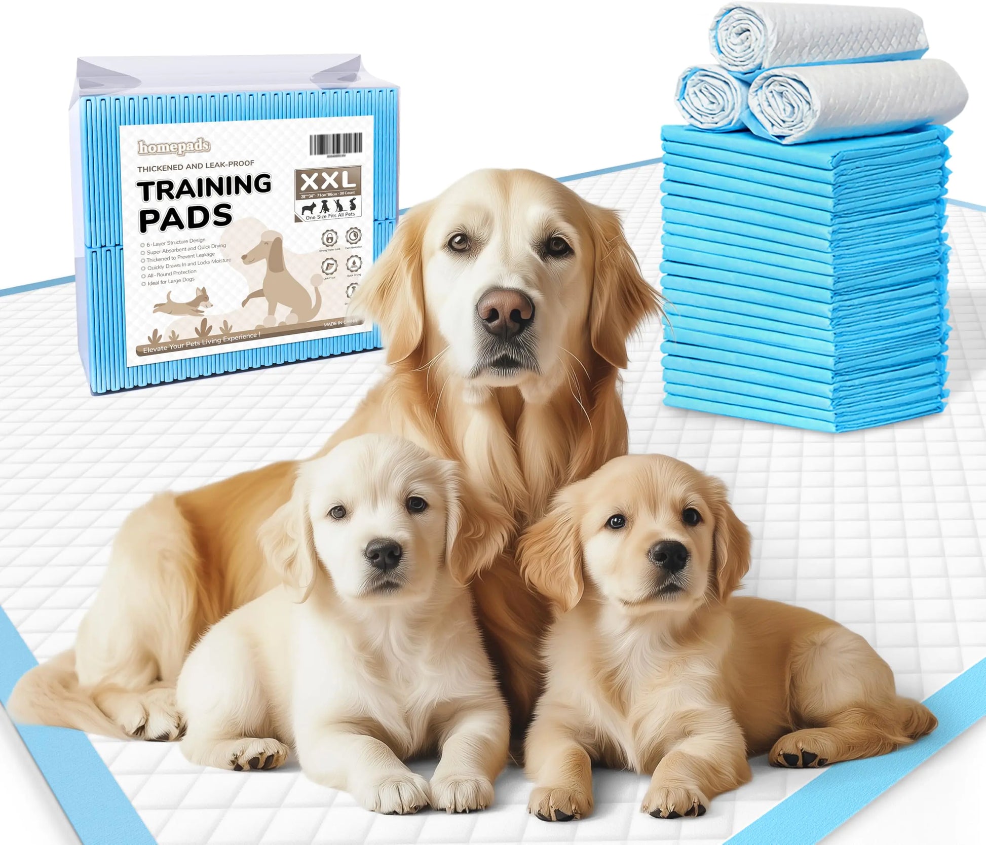 Puppy Pads XL Pee Pads for Dogs 28"x34" Pack of 30 homepads Puppy Pee Pads for Dogs Disposable Potty Training Pads New Leak-Proof Quick-Dry Design Pads for Dogs Cats Pets - Pawzzey